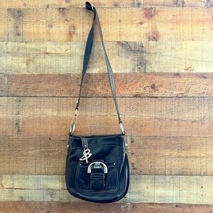 NWOT b.Makowsky Pebbled Black Leather Convertible Shoulder Bag